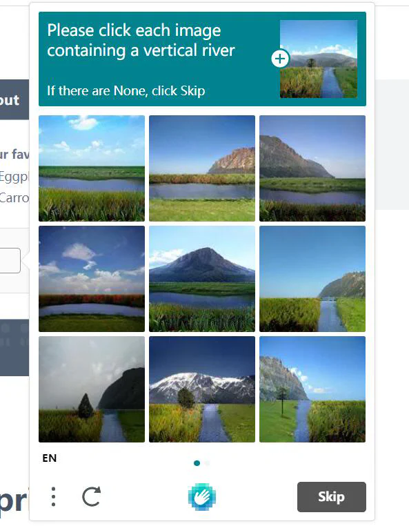 CAPTCHA samples for the vertical river task