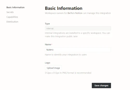 Create an integration in Notion