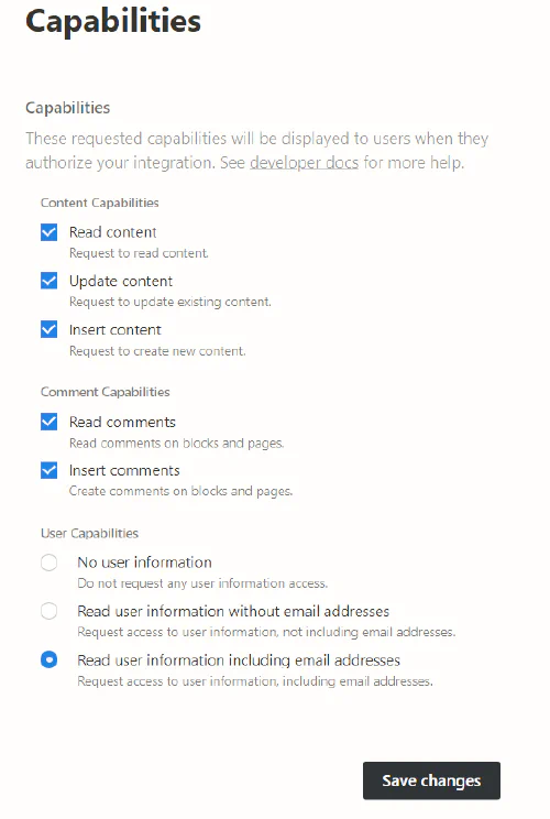 Set permissions for the Notion integration